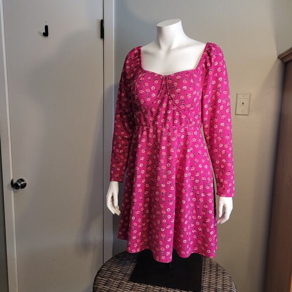 Madden NYC Pink Floral Mini Dress Sz 2X Scoop Back Built-In Bra Stretch Quietlux - Picture 8 of 10